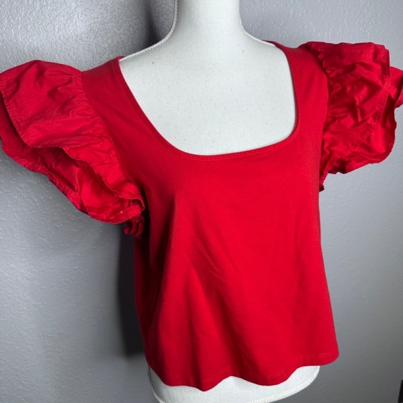 A New Day Red top with ruffle sleeves XL - Picture 5 of 7